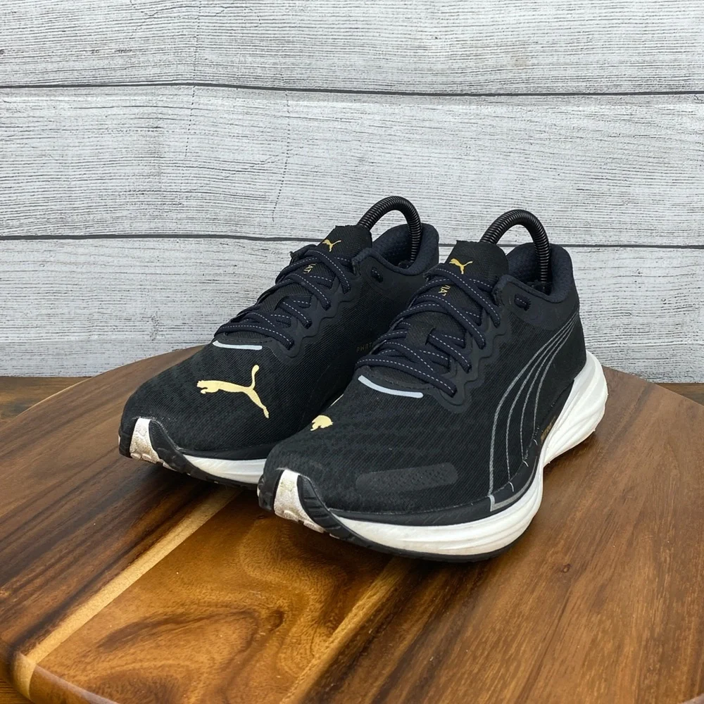 Puma Deviate Nitro 2 Black Team Gold Running Shoes 376855-02 Women’s Size 8